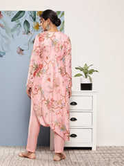 Women Floral Printed Pleated Gotta Patti Kurta with Trousers