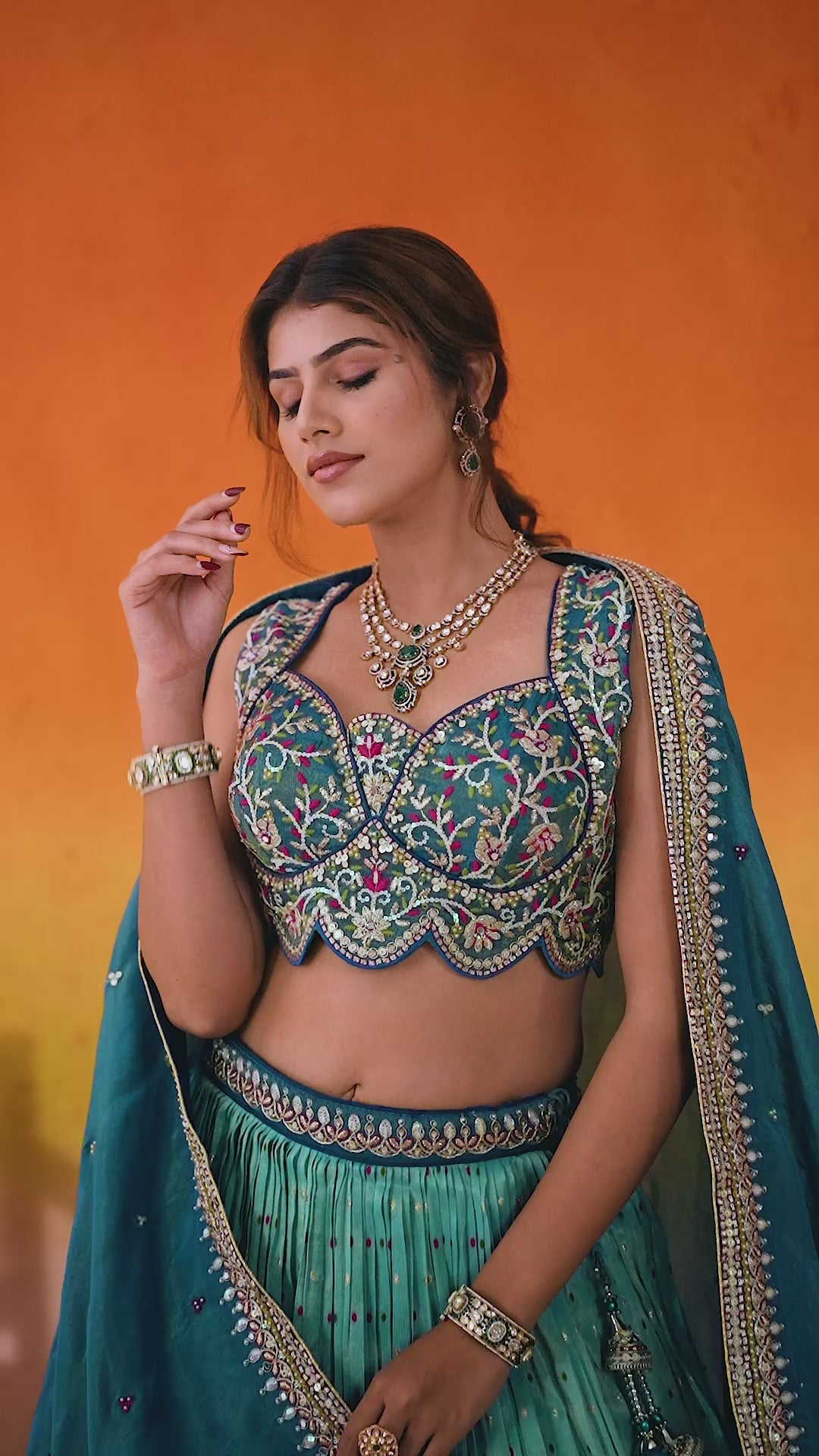 Turquoise Blue Jacquard Tissue Fabric Sequins Thread and Embroidery Semi Stitched Lehenga and Unstitched Blouse With Dupatta