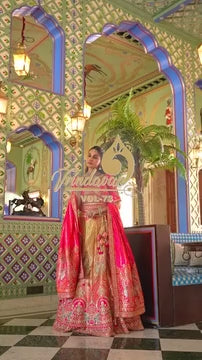 Pink And Yellow Ombr‚ Embroidered Silk Lehenga Choli