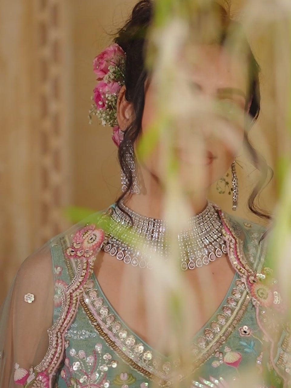 Sea Green Net Sequinse embroidery Semi-Stitched Lehenga choli and Dupatta