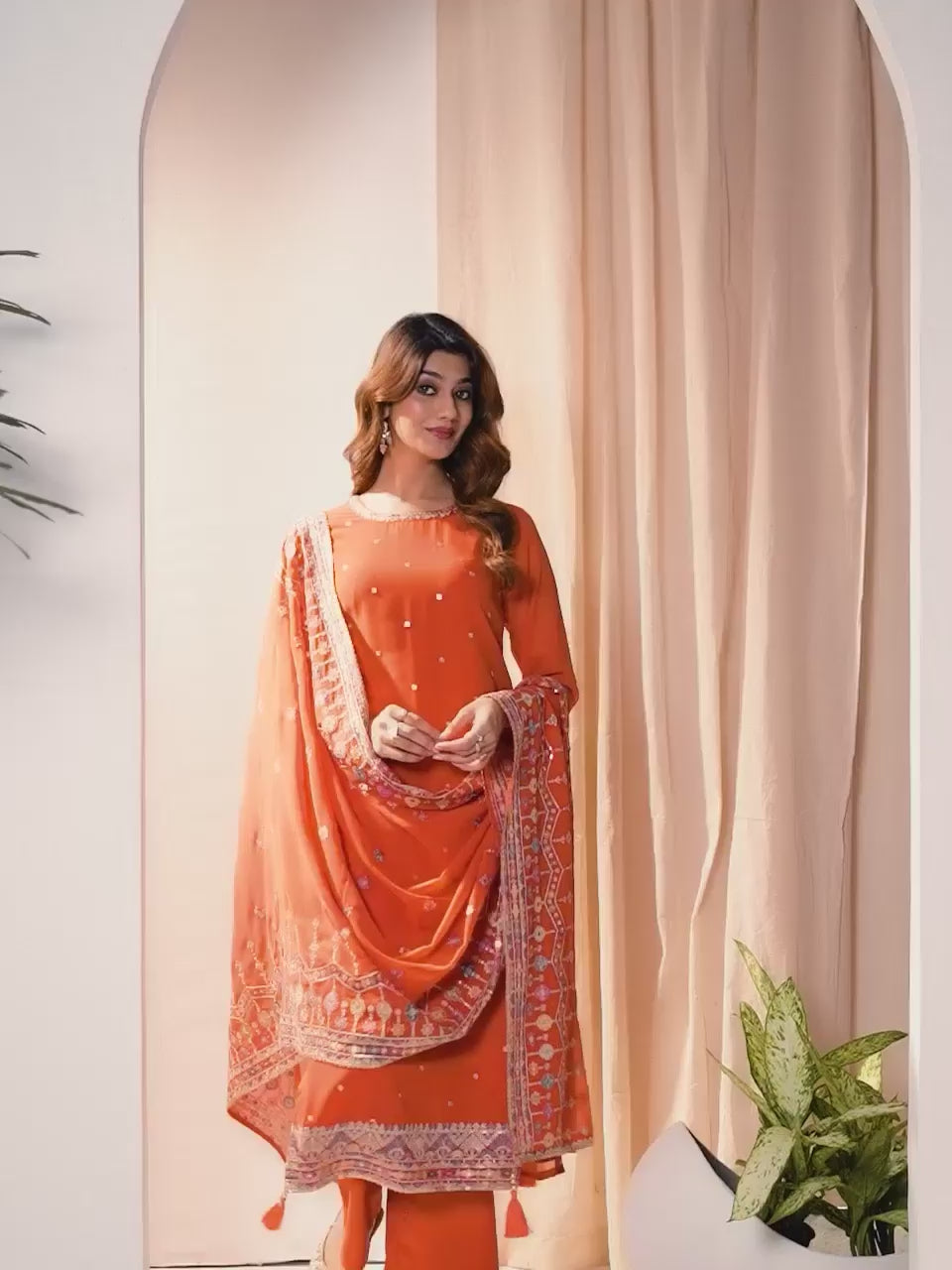 Ethnic Motifs Embroidered Regular Sequinned Kurta With Trouser With Dupatta