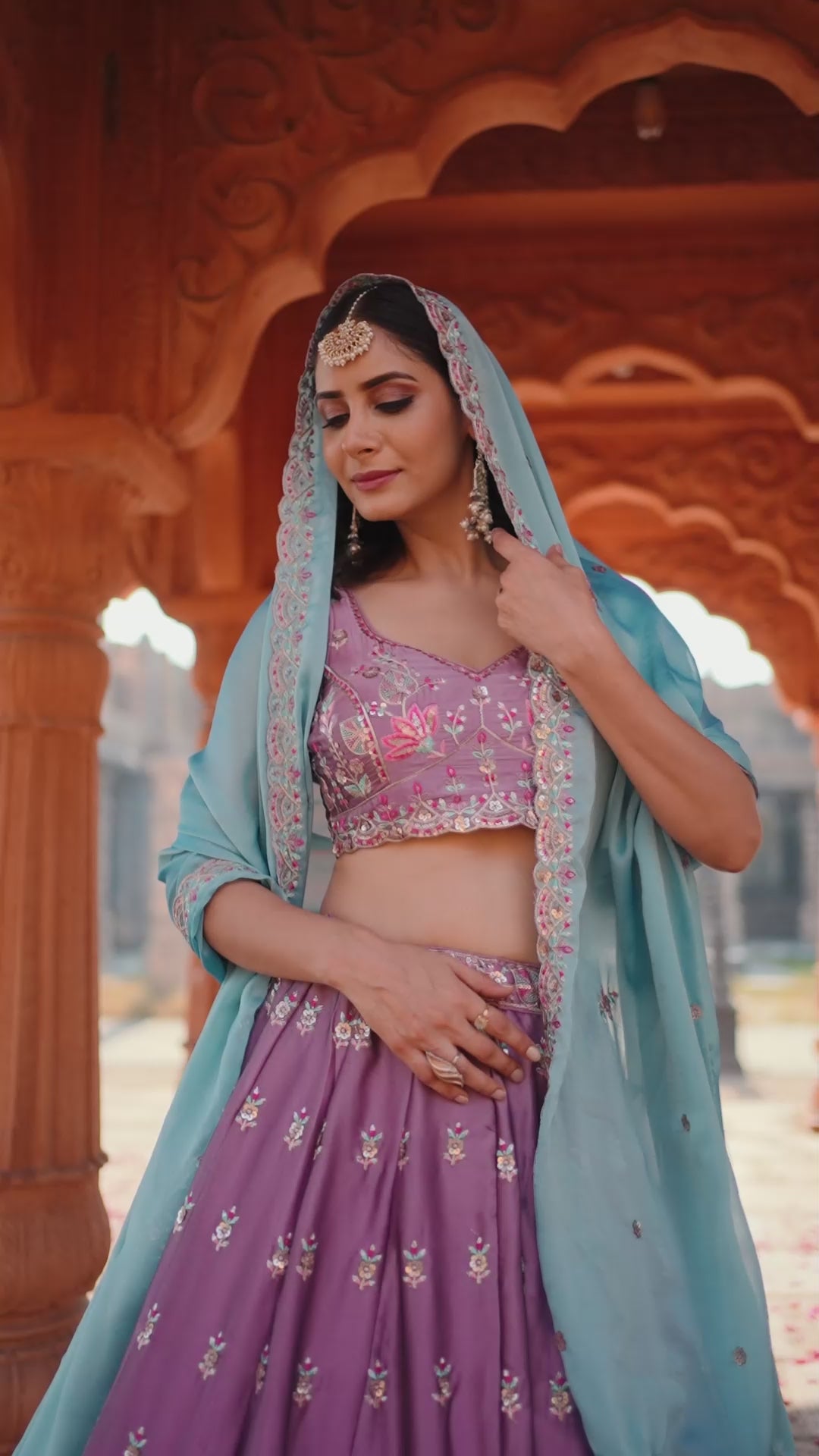Lavender Georgette Sequins embroidery Semi Stitched Lehenga choli and Dupatta
