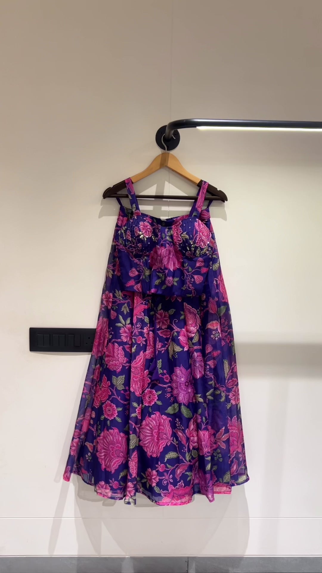 Purple Organza Printed Lehenga Blouse