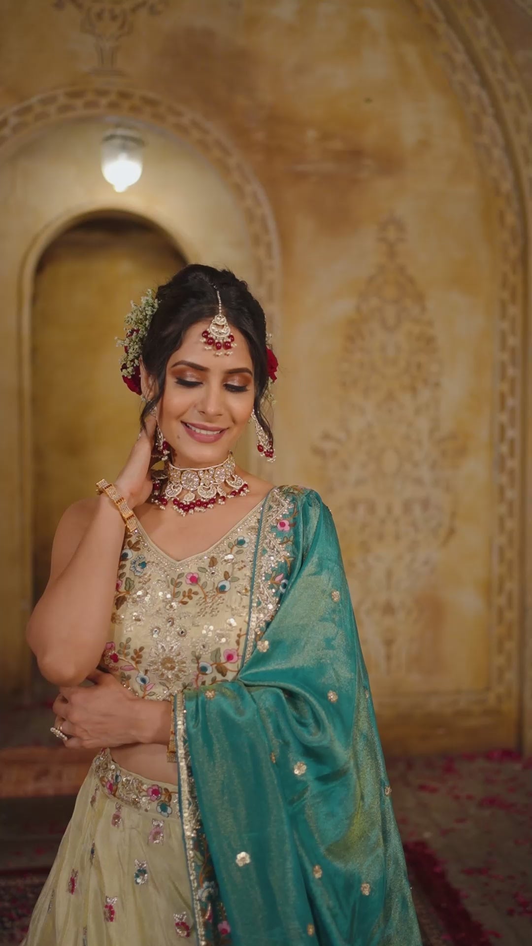 Cream Tissue Sequinse embroidery Semi Stitched Lehenga choli and Dupatta