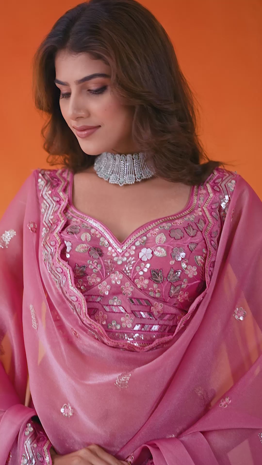 Pink Organza Fabric Sequins Thread and Embroidery Semi Stitched Lehenga and Unstitched Blouse With Dupatta