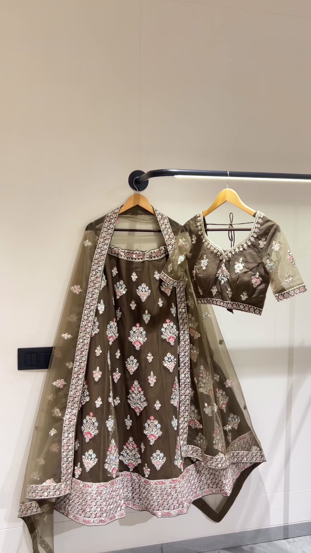 Olive Embroidered Stylist Wedding Lehenga Choli