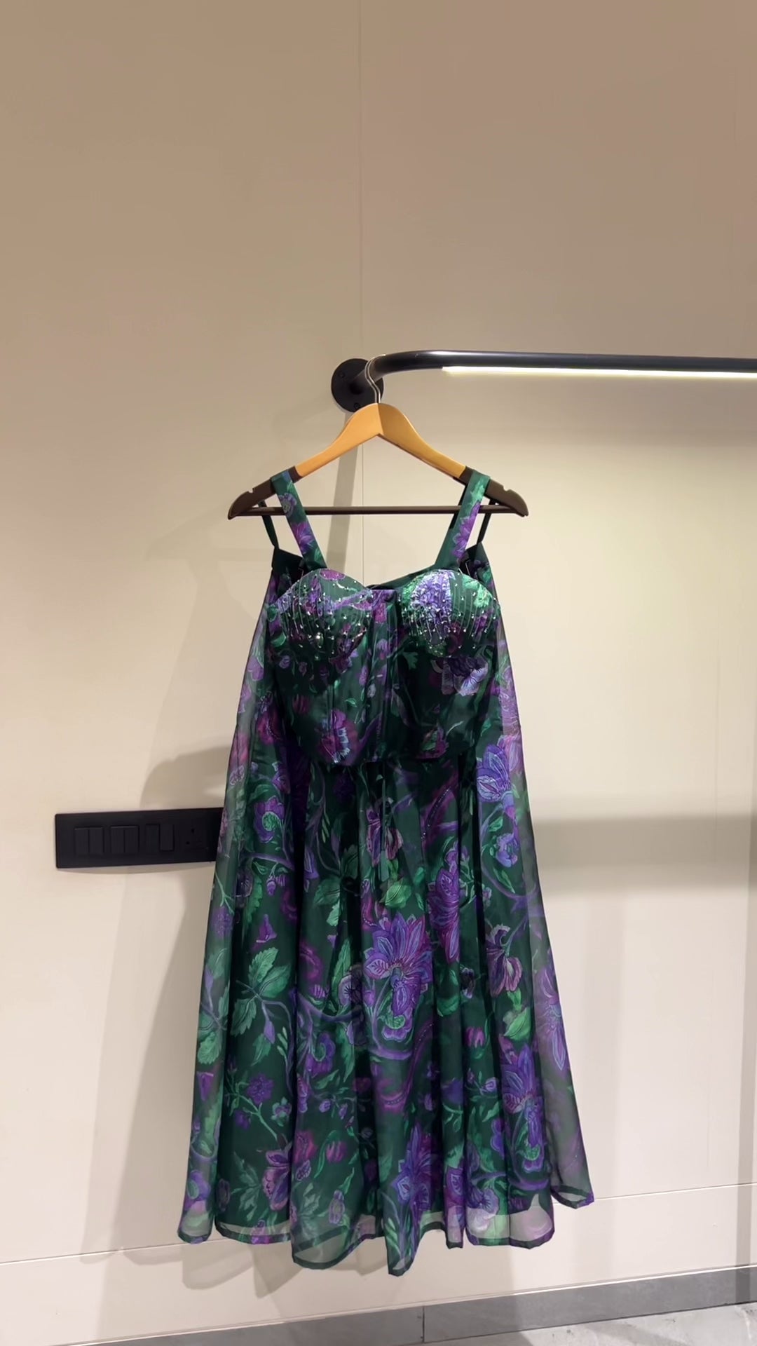 Dark Green Organza Printed Lehenga Blouse