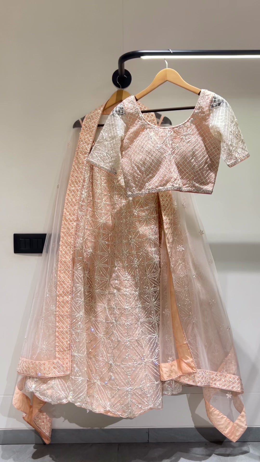Peach Embroidered Stylist Wedding Lehenga Choli
