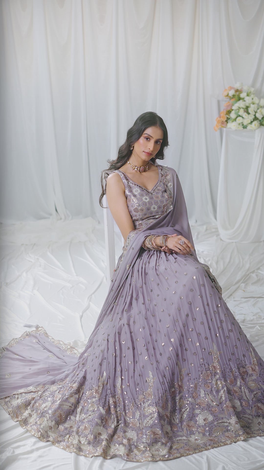 Mauve Georgette Sequin embroidery Semi Stitched Lehenga choli and Dupatta