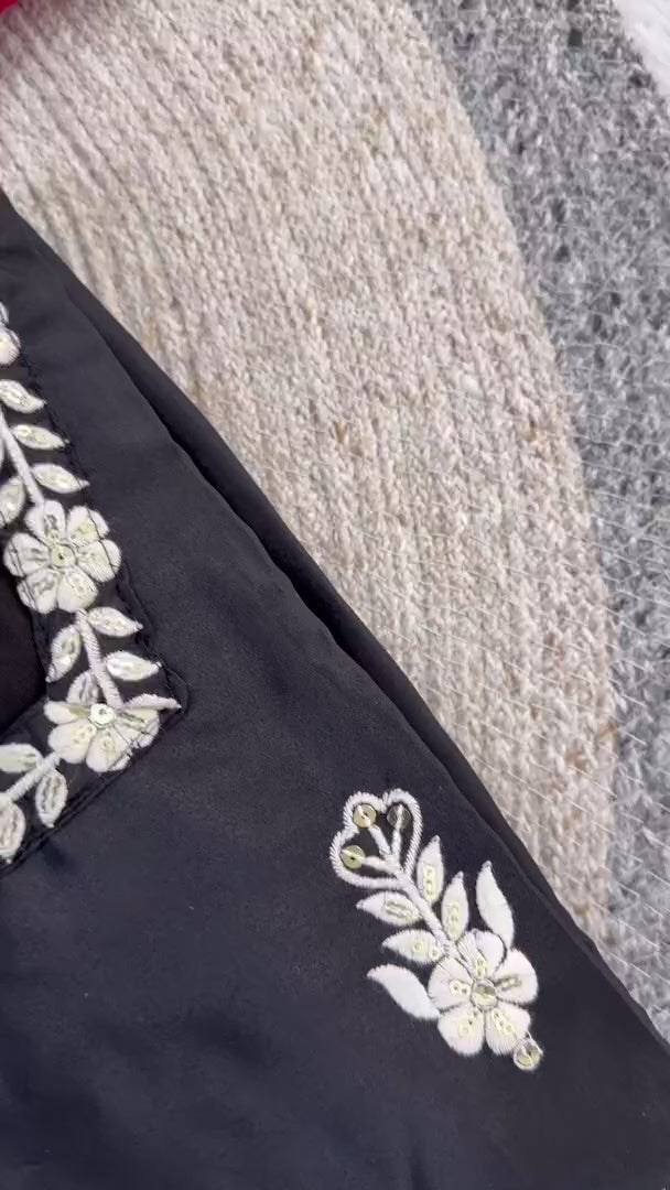 Black Designer Roman Silk Embroiderd Palazzo Suit