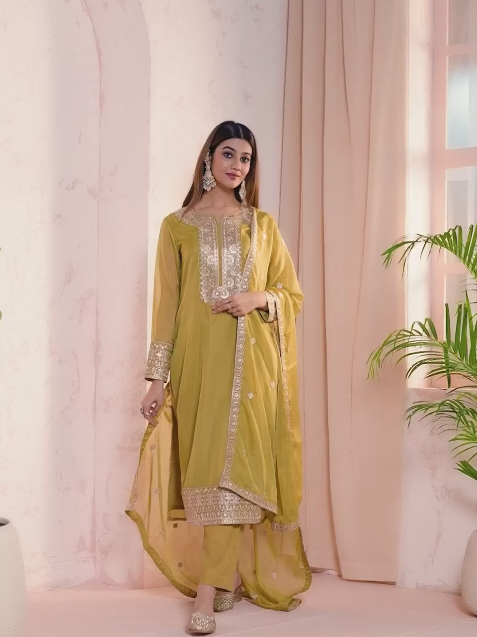 Women Ethnic Motifs Yoke Design Regular Sequinned Kurta with Trousers & With Dupatta