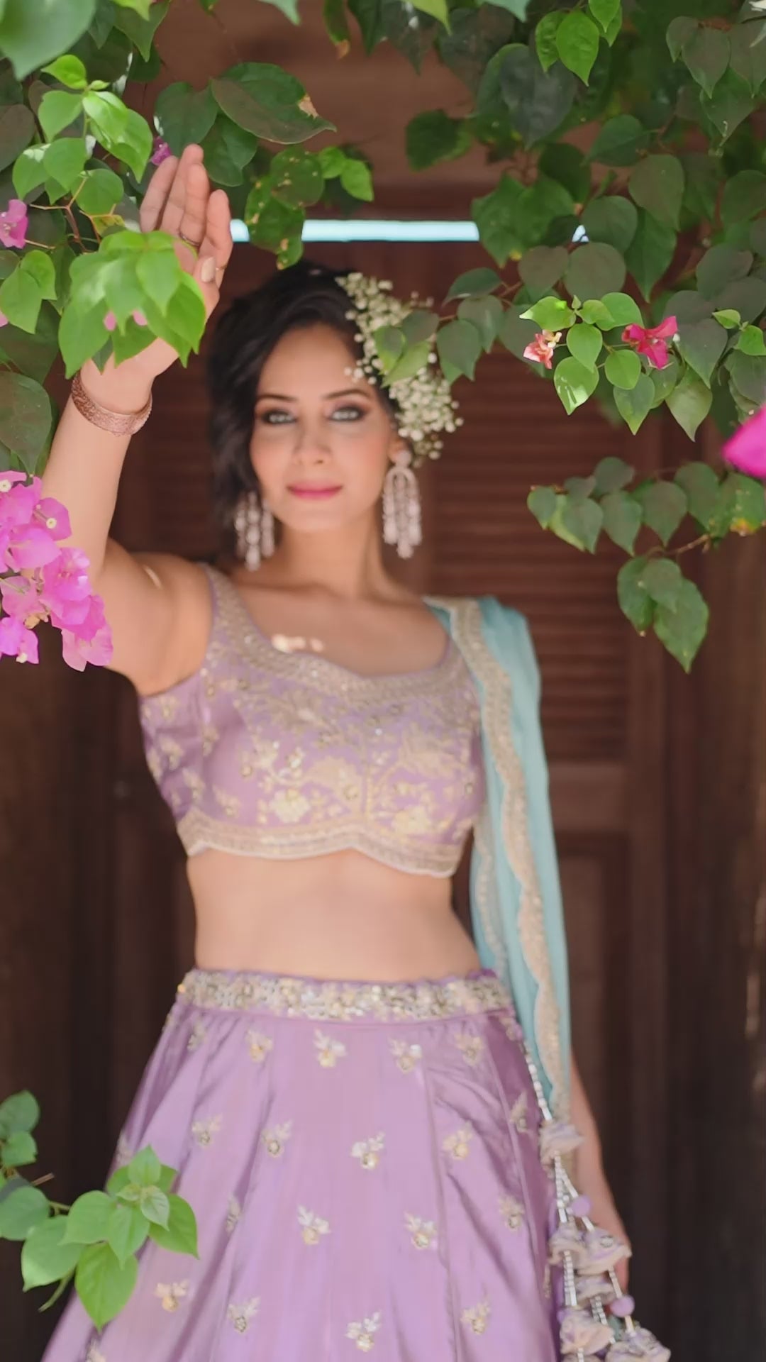 Lavender Satin Silk Sequins embroidery Semi-Stitched Lehenga choli and Dupatta