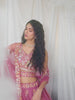 Pink Organza Sequins embroidery Semi Stitched Lehenga choli and Dupatta