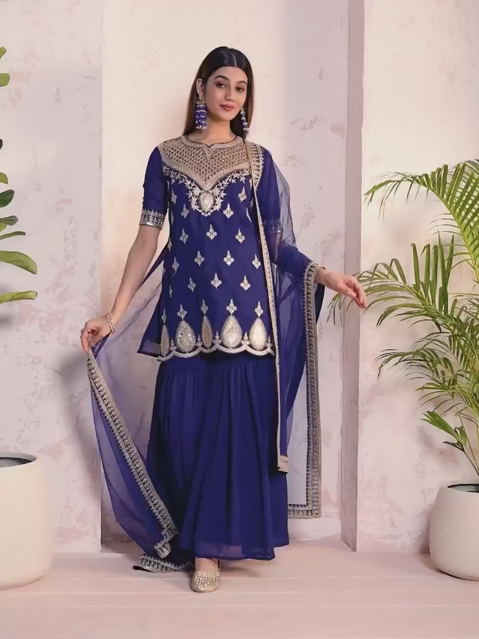 Women Ethnic Motifs Embroidered Regular Sequinned Kurta with Sharara & With Dupatta