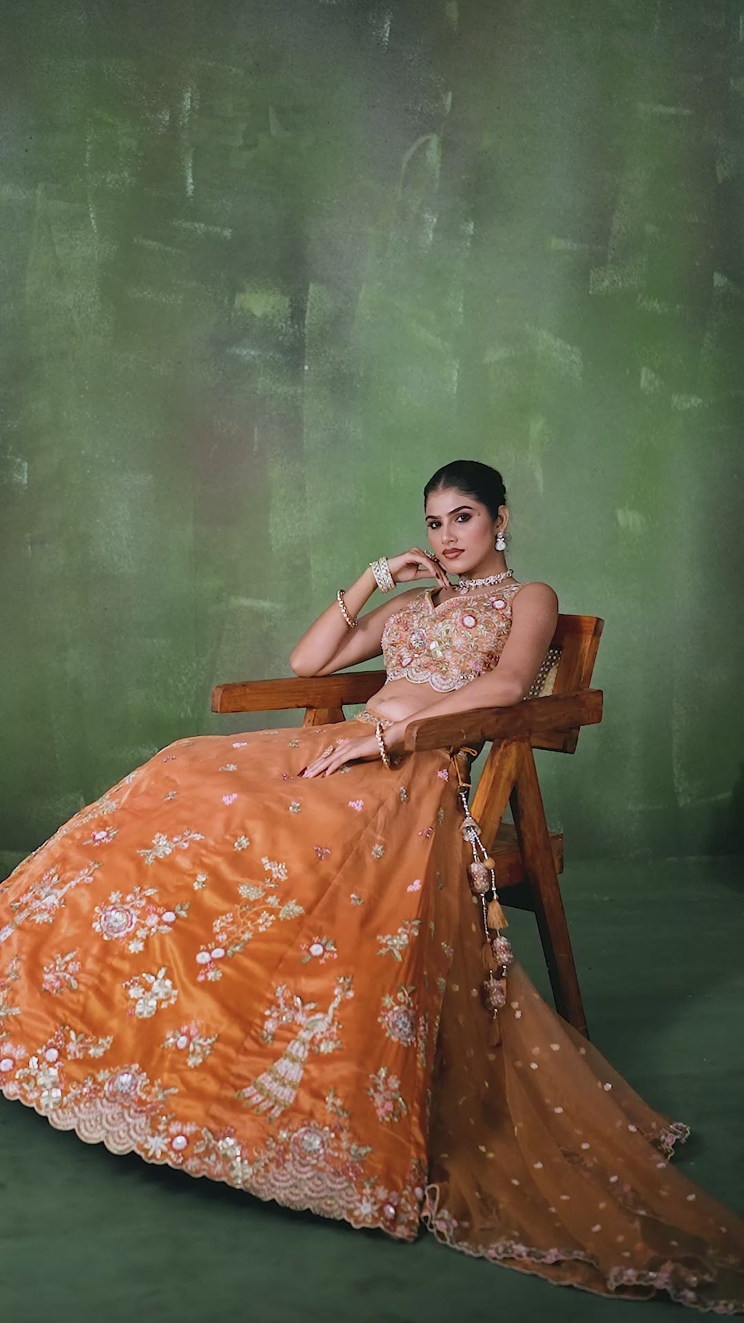 Orange Tissue Fabric Sequins embroidery Semi Stitched Lehenga and Unstitched Blouse With Dupatta