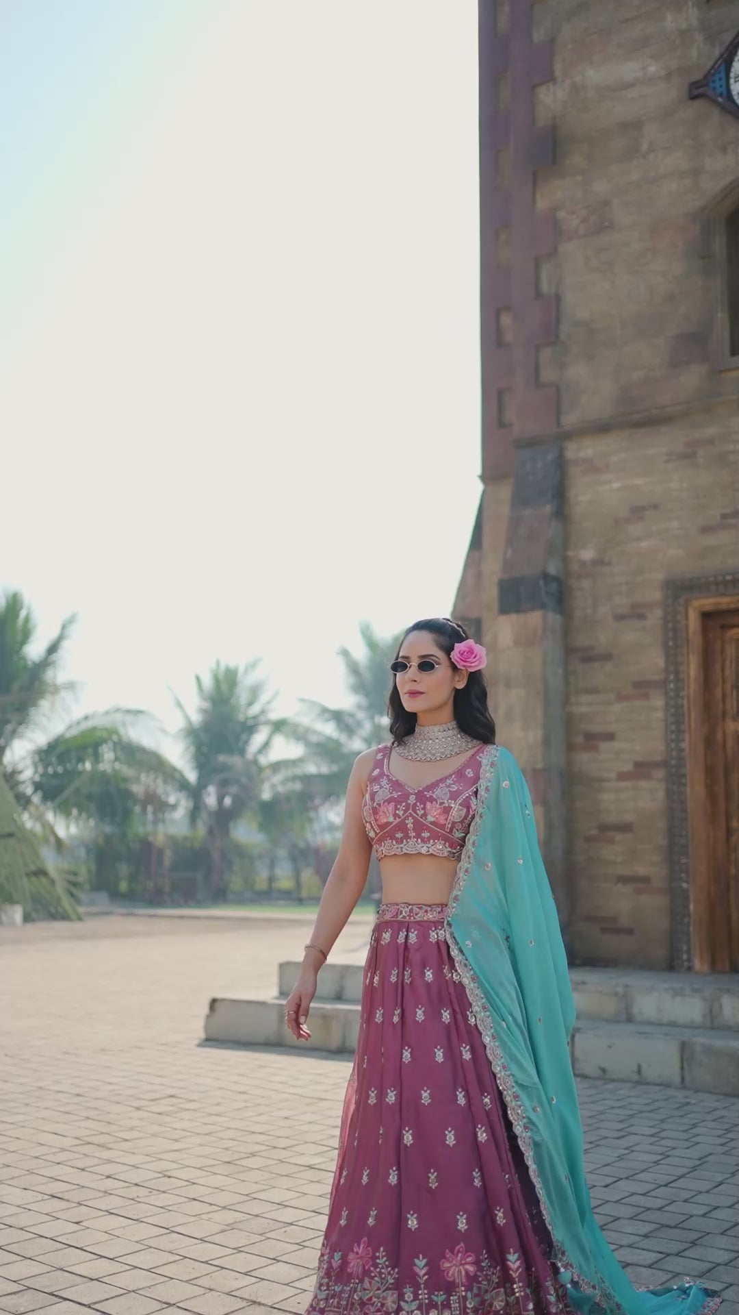 Rose gold Georgette Sequins embroidery Semi Stitched Lehenga choli and Dupatta