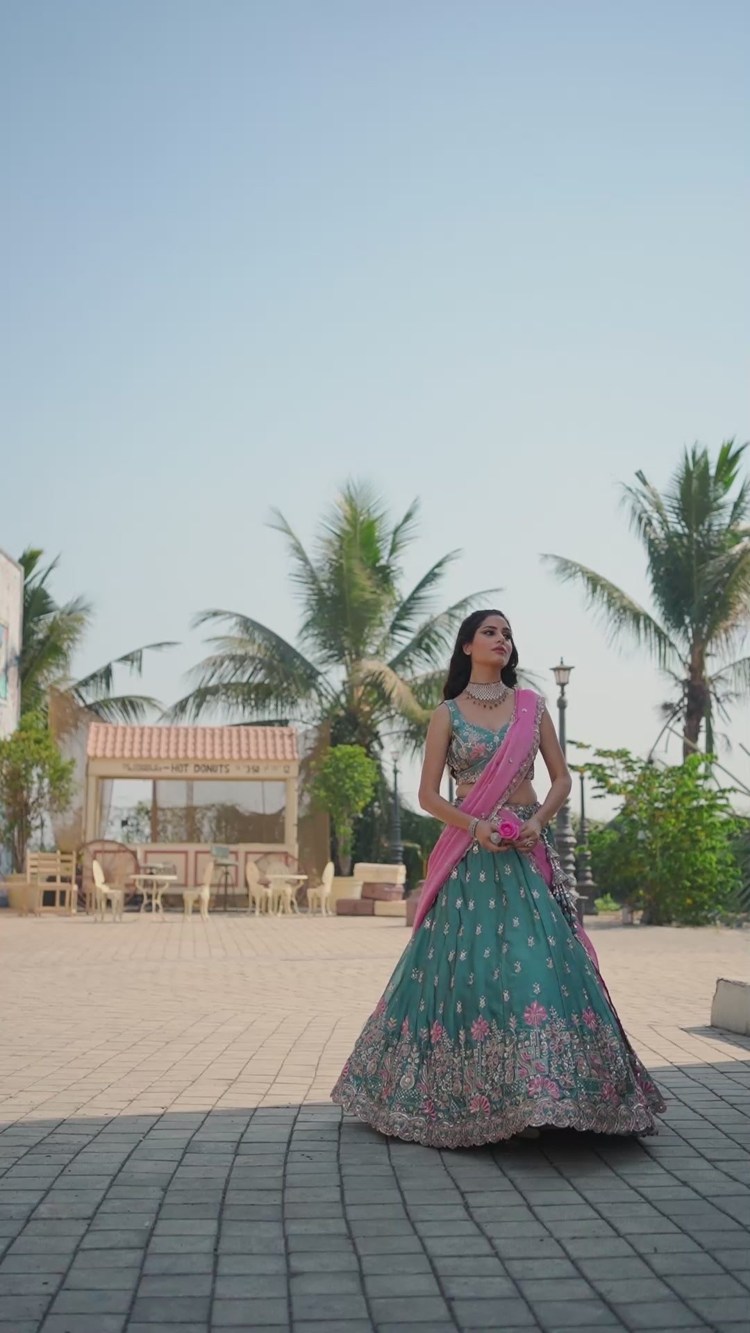 Lime green Georgette Sequins embroidery Semi Stitched Lehenga choli and Dupatta