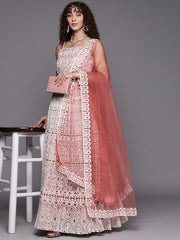 Pink and white Readymade embroidered lehenga choli with dupatta