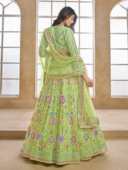 Green and pink Readymade embroidered lehenga choli with dupatta