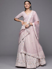 Lavender and white Readymade embroidered lehenga choli with dupatta