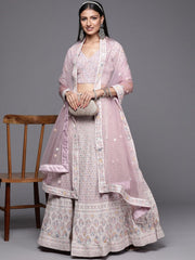 Lavender and white Readymade embroidered lehenga choli with dupatta