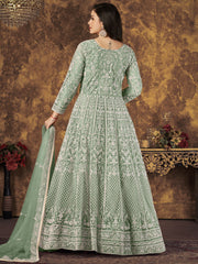 Sea Green Net Festive Wear Anarkali Suit