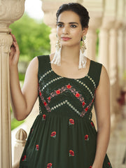 Olive Georgette Festive Gown