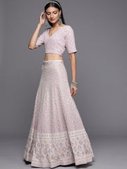 Lavender and white Readymade embroidered lehenga choli with dupatta