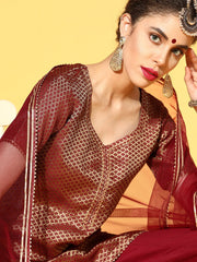 impressive maroon silk blend woven design kurta set