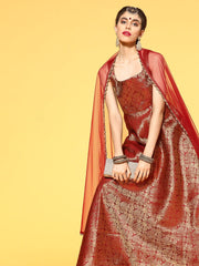 Maroon Brocade Anarkali Kurta with Dupatta