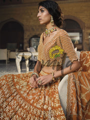 Rust Hand Embroidered Lehenga Choli Set