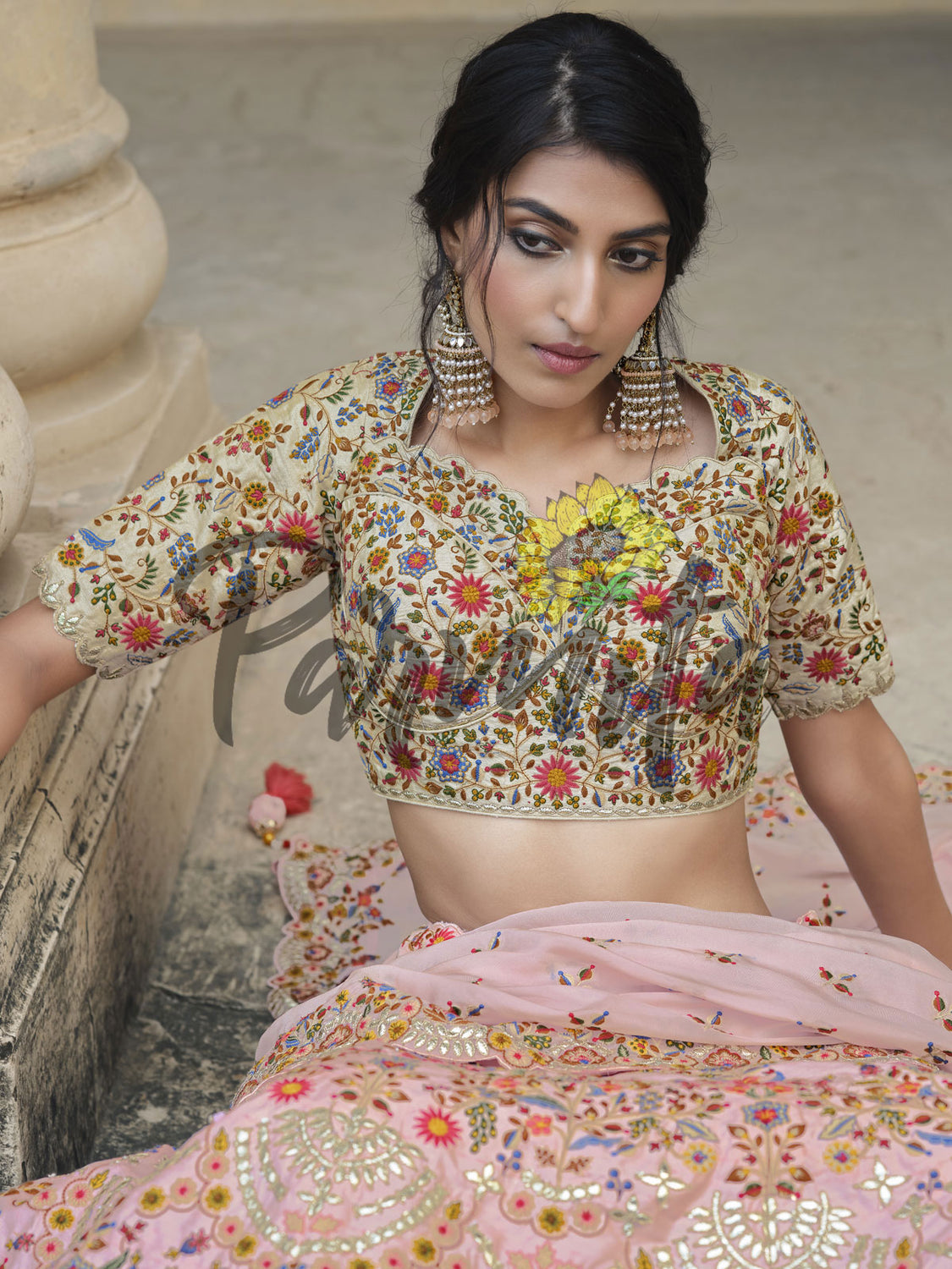 Light Pink Hand Embroidered Lehenga Choli Set