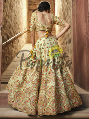 Mehndi Green Hand Embroidered Lehenga Choli Set