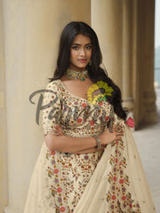 Beige Hand  Embroidered Lehenga  Choli Set