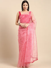 Pink Floral Digital Print Saree - Inddus.com