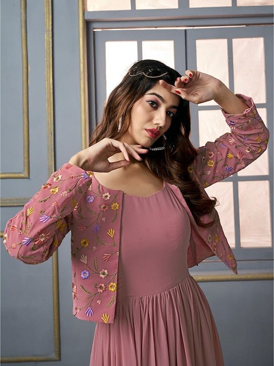 A-line Maxi Ethnic Dress With Jacket - Inddus.com