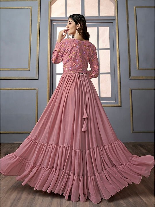 A-line Maxi Ethnic Dress With Jacket - Inddus.com