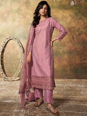 Abstract Printed Regular Sequinned Pure Silk Kurta with Trousers & Dupatta - Inddus.com