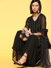 adorable black poly georgette embroidered kurta set