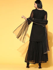 adorable black poly georgette embroidered kurta set