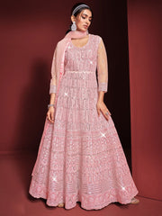 Adorable Pink Net Festive Gown - Inddus.com