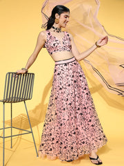 Attractive Peach Embroidered Semi-Stitched Lehenga Choli with Dupatta - Inddus.com
