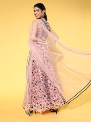 Attractive Peach Embroidered Semi-Stitched Lehenga Choli with Dupatta - Inddus.com