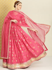 Pink woven Readymade design lehenga choli with dupatta