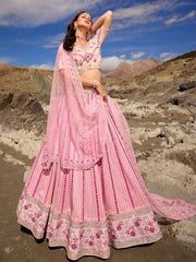 Baby Pink Georgette Embroidered Lehenga Choli - Inddus.com