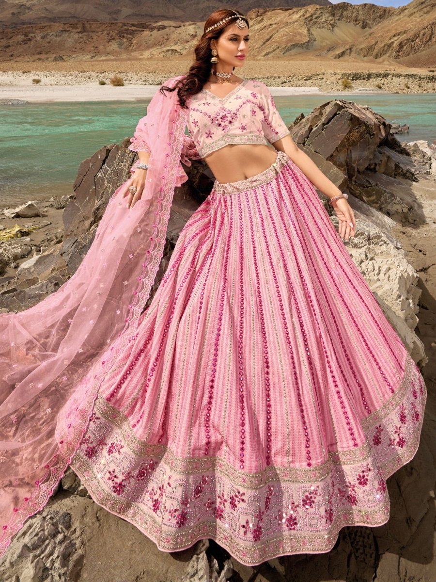 Baby Pink Georgette Embroidered Lehenga Choli - Inddus.com