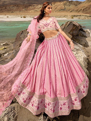 Baby Pink Georgette Embroidered Lehenga Choli - Inddus.com