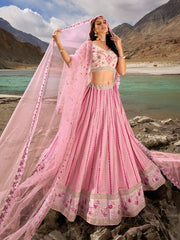Baby Pink Georgette Embroidered Lehenga Choli - Inddus.com