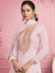 Baby Pink Georgette Embroidered Straight Cut Suit - inddus-us