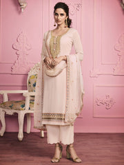Baby Pink Georgette Embroidered Straight Cut Suit - Inddus.com